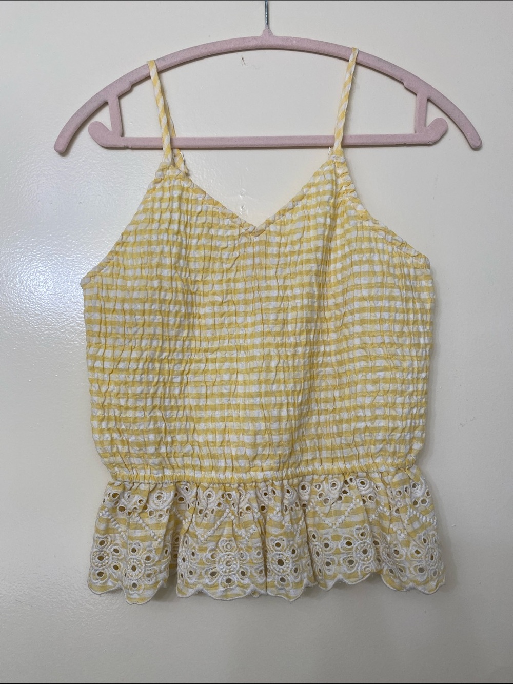 Yellow Striped Eyelet Peplum Top